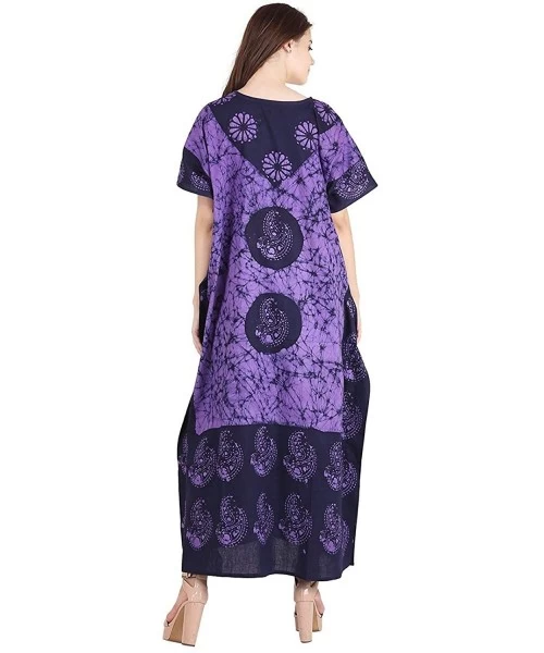 Cover-Ups Batik Cover up Dress Kaftan Long Beach Cap Sleeves Cotton Gown Maxi - Purple-black - CW18RCMY9ZG