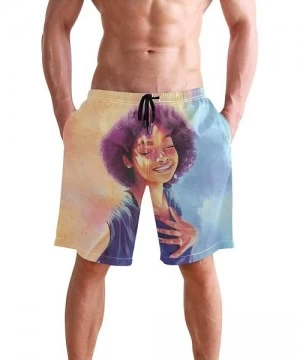 Board Shorts Men's Swim Trunks African American Women with Purple Hair Quick Dry Beach Board Shorts with Pockets - African Am...