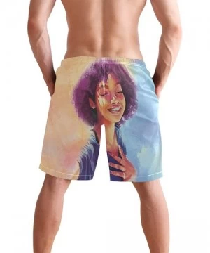 Board Shorts Men's Swim Trunks African American Women with Purple Hair Quick Dry Beach Board Shorts with Pockets - African Am...