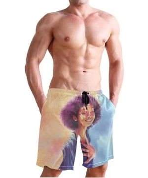 Board Shorts Men's Swim Trunks African American Women with Purple Hair Quick Dry Beach Board Shorts with Pockets - African Am...