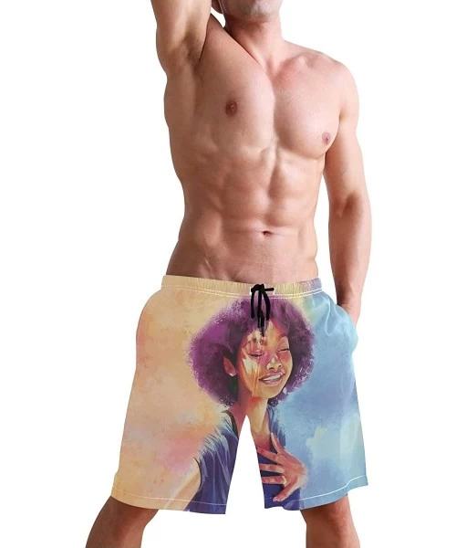 Board Shorts Men's Swim Trunks African American Women with Purple Hair Quick Dry Beach Board Shorts with Pockets - African Am...