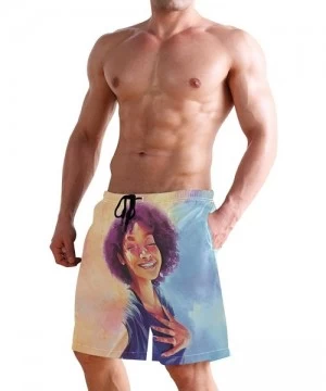 Board Shorts Men's Swim Trunks African American Women with Purple Hair Quick Dry Beach Board Shorts with Pockets - African Am...