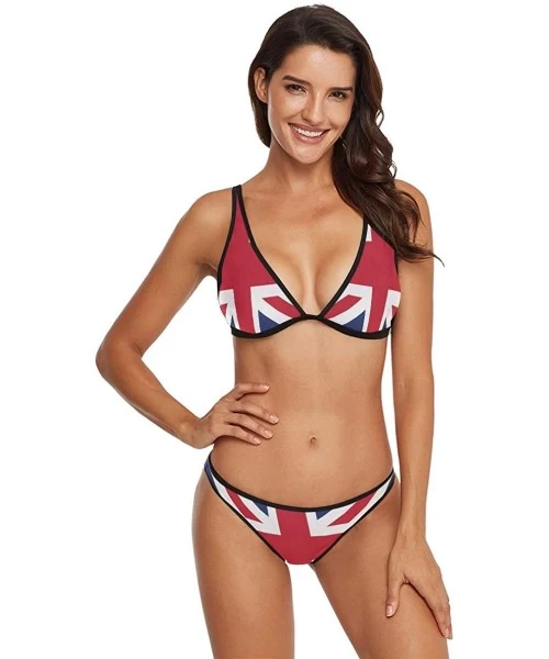 Sets Bitcoin Symbols Women Tie Side Bottom Padded Top Triangle Bikini Two Piece Swimsuit - British Flag - C818U0ZNRKU