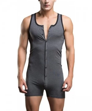 Racing Men's Button Tank Leotard Singlet Bodysuit - Gray - CH12KEWZRCV