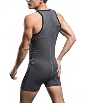 Racing Men's Button Tank Leotard Singlet Bodysuit - Gray - CH12KEWZRCV