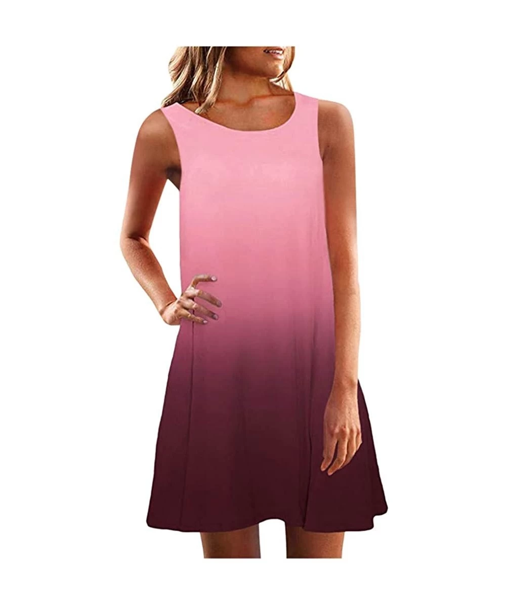 Cover-Ups Summer Dress for Women Casual Sleeveless Loose Swing T-Shirt Dresses Beach Cover Up Plain Tank Dress - Hot Pink - C...