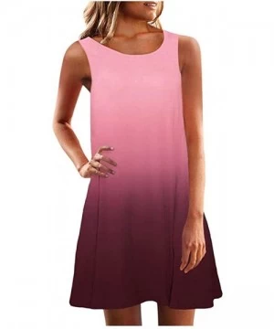 Cover-Ups Summer Dress for Women Casual Sleeveless Loose Swing T-Shirt Dresses Beach Cover Up Plain Tank Dress - Hot Pink - C...