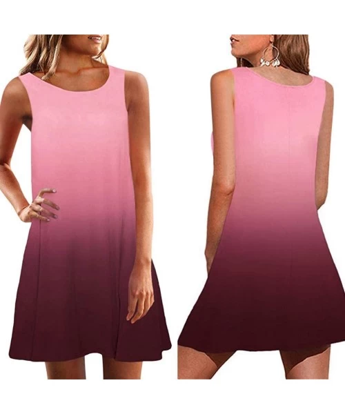 Cover-Ups Summer Dress for Women Casual Sleeveless Loose Swing T-Shirt Dresses Beach Cover Up Plain Tank Dress - Hot Pink - C...