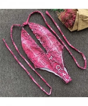 One-Pieces Snake Print Swimwear Sexy One-Piece Bandage Backless Swimsuit Set Fashion Bathing Suit Beachwear - Pink - CP18TSZ8T0K