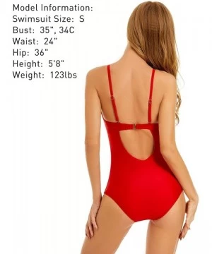 One-Pieces Women's Retro Mesh One Piece Swimsuit V Neck Backless Bathing Suit Beach Swimwear - Red - CA1983DQYIE