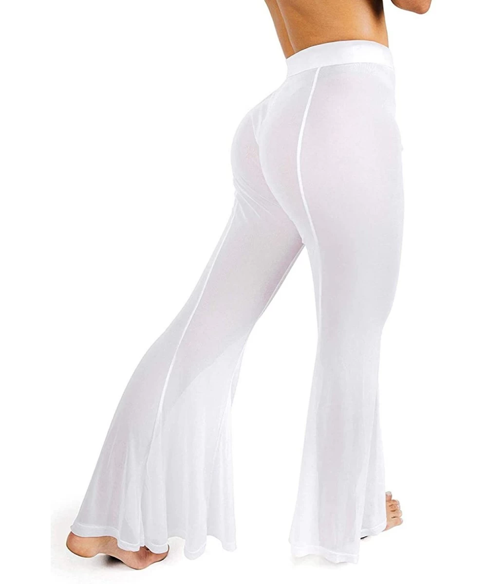 Cover-Ups Women's Beach Sheer Mesh Legging Pant See Through Bikini Bottom Swimsuit Cover up - White2 - C718NMIDIDG