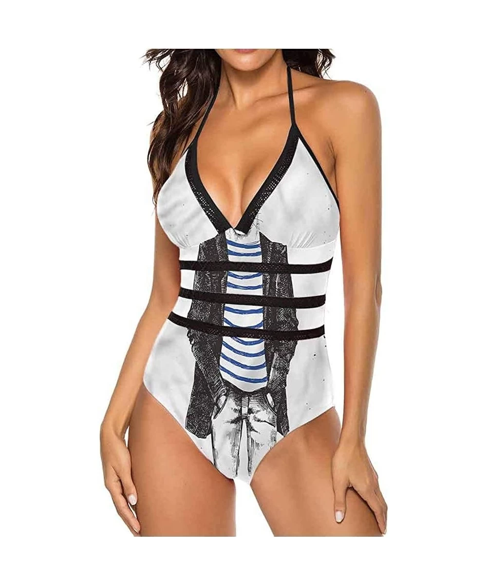 Tops Women's Strappy Swimwear Princess Portrait Frame Great for Pool Party - Multi 27 - C919C25ZGC2