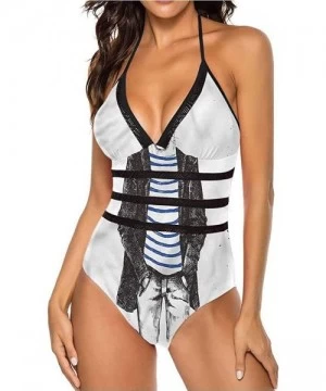 Tops Women's Strappy Swimwear Princess Portrait Frame Great for Pool Party - Multi 27 - C919C25ZGC2