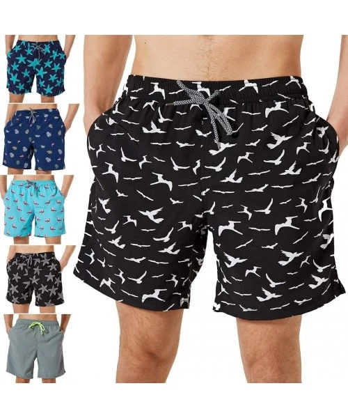 Trunks Mens Swim Trunks-Quick Dry Men Beach Short-Stretch Swimming Trunks Mesh Lining - Bird-black - CX197I47MTK