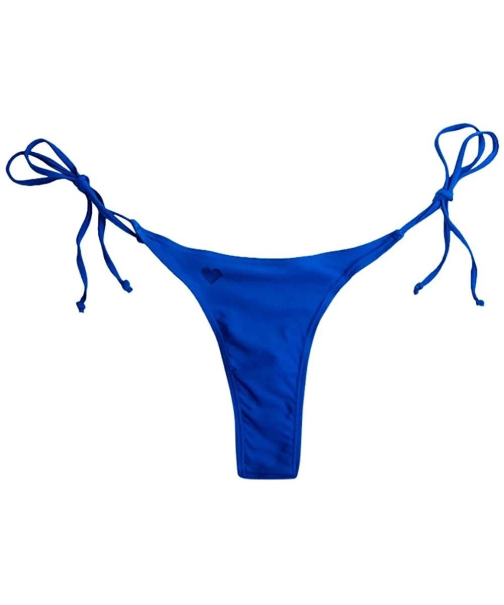 Racing Women Swimwear Brazilian Cheeky Bikini Bottom Side Tie Thong Bathing Swimsuit - Blue - CB18OEEY9E4