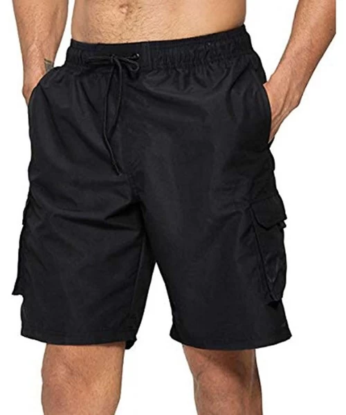 Board Shorts Men's Swimming Board Shorts- Men's Summer Swim Trunks Quick Dry - Black - CO1953MIC6N