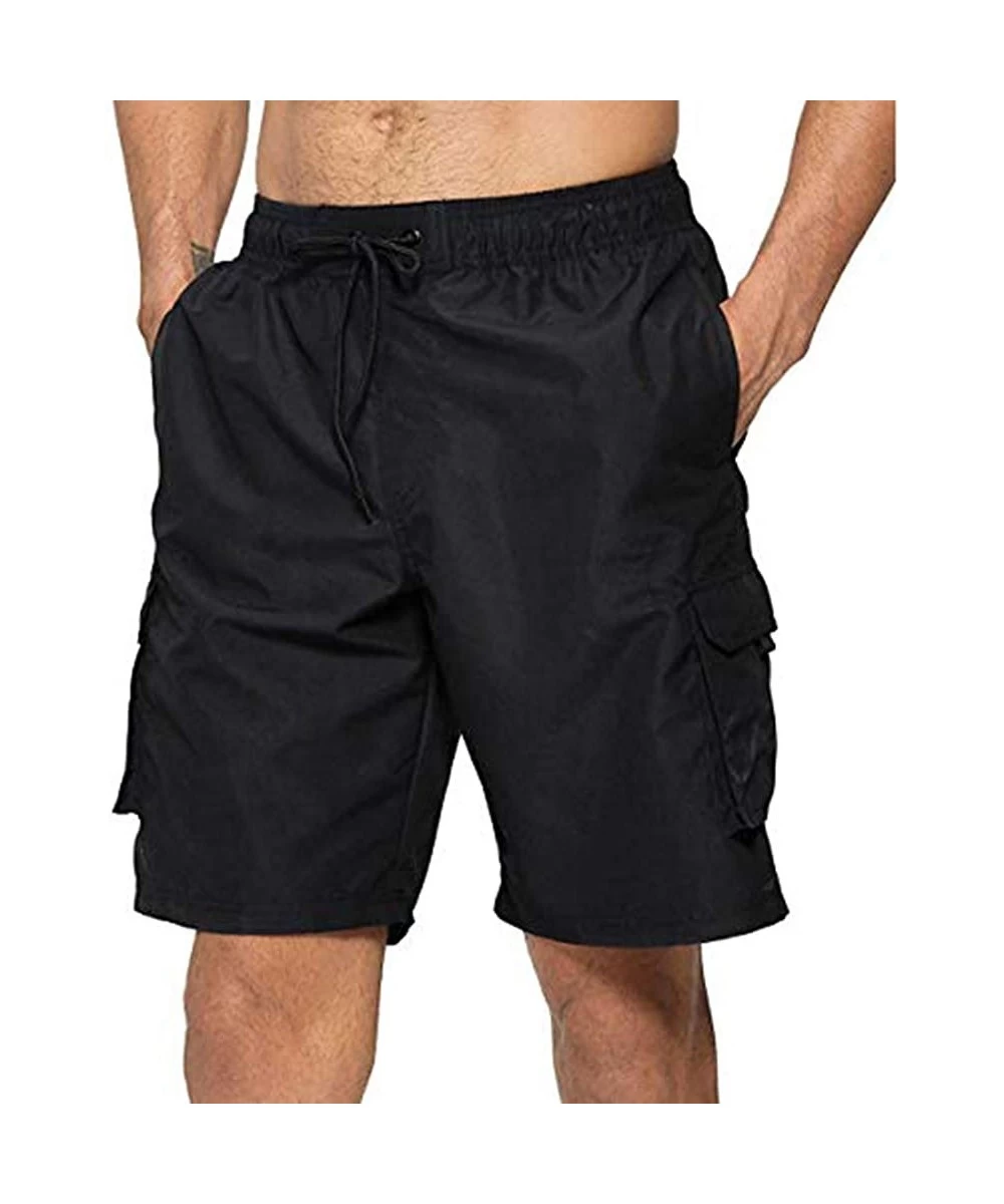 Board Shorts Men's Swimming Board Shorts- Men's Summer Swim Trunks Quick Dry - Black - CO1953MIC6N