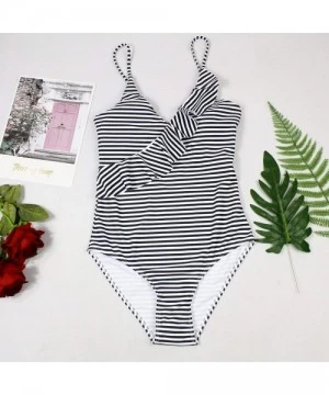 One-Pieces Fashion One Piece Halter Swimsuit Ruffle Deep V Bathing Suit Padded Monokini - B-black - C918MDMDN3X