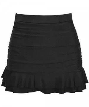 Bottoms Skirted Bikini Bottom High Waisted Shirred Ruffle Ruched Swimsuit Mini Swim Skirt - Black - C3194CZCY2W