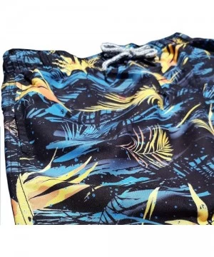 Trunks Mens Swim Trunks Quick Dry Elastic Waist Drawstring - Tropical Foliage (Black) - CC197GQKY8T