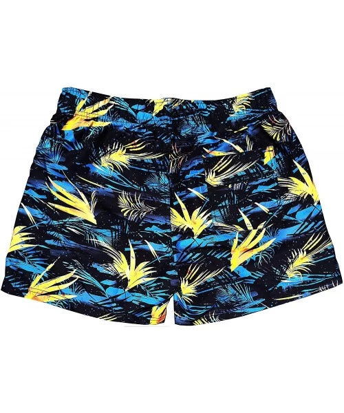 Trunks Mens Swim Trunks Quick Dry Elastic Waist Drawstring - Tropical Foliage (Black) - CC197GQKY8T