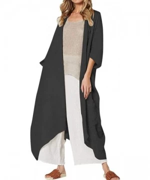 Cover-Ups Women Plus Size Bikini Beach Cover Up Long Kimono Cardigan Beachwear Jacket Coat - Black - C218WEMKZIE