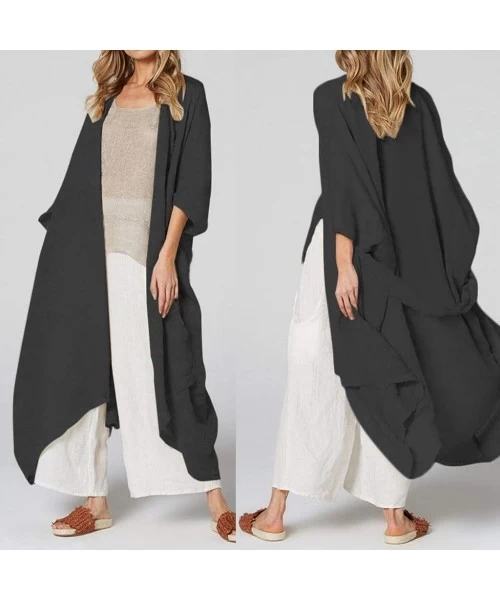 Cover-Ups Women Plus Size Bikini Beach Cover Up Long Kimono Cardigan Beachwear Jacket Coat - Black - C218WEMKZIE