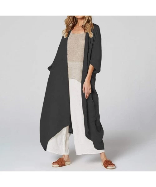 Cover-Ups Women Plus Size Bikini Beach Cover Up Long Kimono Cardigan Beachwear Jacket Coat - Black - C218WEMKZIE