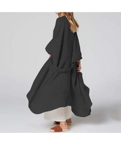 Cover-Ups Women Plus Size Bikini Beach Cover Up Long Kimono Cardigan Beachwear Jacket Coat - Black - C218WEMKZIE