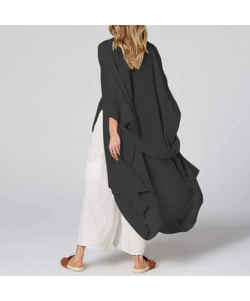 Cover-Ups Women Plus Size Bikini Beach Cover Up Long Kimono Cardigan Beachwear Jacket Coat - Black - C218WEMKZIE