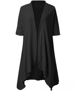 Cover-Ups Women Plus Size Bikini Beach Cover Up Long Kimono Cardigan Beachwear Jacket Coat - Black - C218WEMKZIE