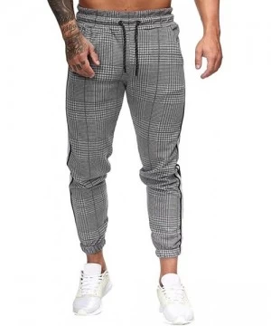 Rash Guards Mens Joggers Pants Slim-fit Gym Sport Workout Sweatpants Plaid Stripe Printing Pocketed Pants - Dark Gray - CG18A...