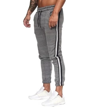 Rash Guards Mens Joggers Pants Slim-fit Gym Sport Workout Sweatpants Plaid Stripe Printing Pocketed Pants - Dark Gray - CG18A...