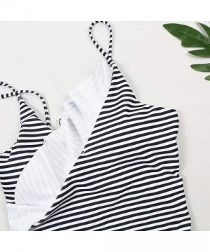 One-Pieces Fashion One Piece Halter Swimsuit Ruffle Deep V Bathing Suit Padded Monokini - B-black - C918MDMDN3X