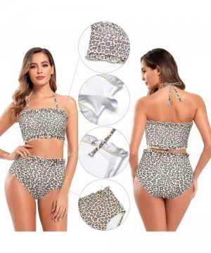 Sets Women's Ruffle Trim Bandeau Bikini Flolar Print Two Piece Swimsuits - Leopard Print - CY192KTZ9GZ