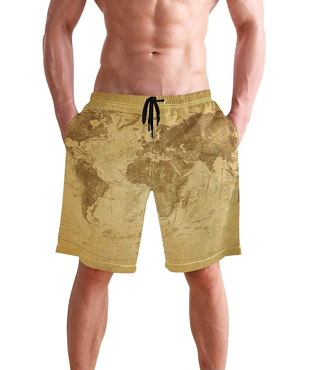 Racing Men's Swim Trunks Tropical Beach with Palm Tree Quick Dry Beach Board Shorts with Pockets - Ancient Vintage World Map ...