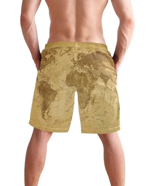 Racing Men's Swim Trunks Tropical Beach with Palm Tree Quick Dry Beach Board Shorts with Pockets - Ancient Vintage World Map ...