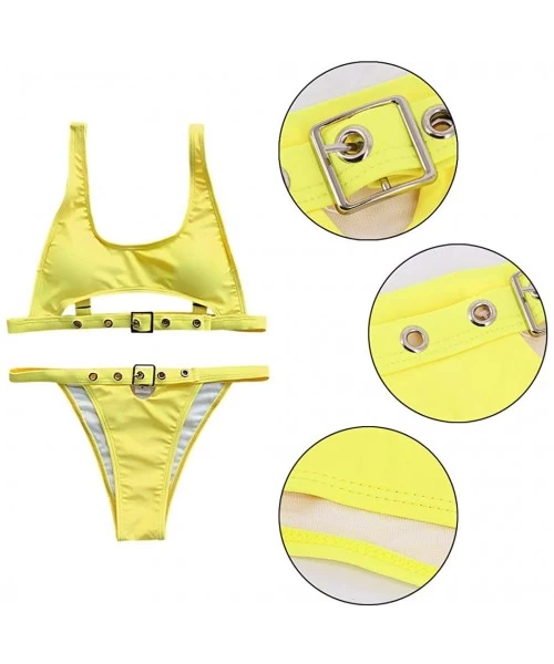 Sets Women Sexy Sequin Two Piece Bikini Set Swimwear Bathing Suits Tube Top - Yellow - CU196SUSQDR