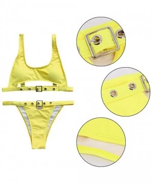 Sets Women Sexy Sequin Two Piece Bikini Set Swimwear Bathing Suits Tube Top - Yellow - CU196SUSQDR