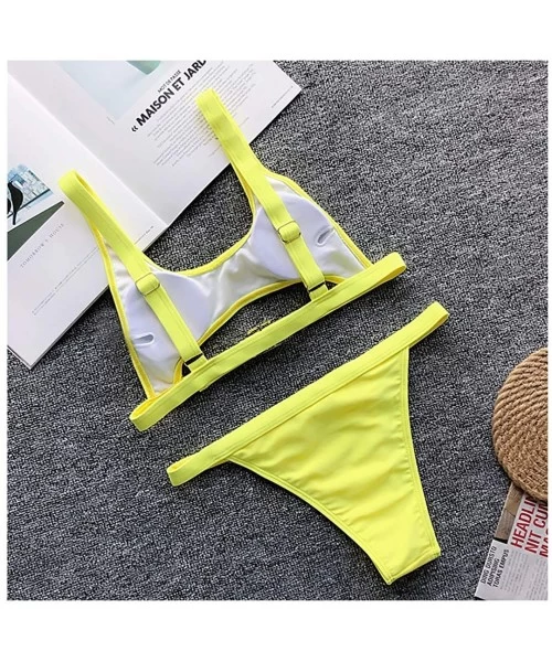 Sets Women Sexy Sequin Two Piece Bikini Set Swimwear Bathing Suits Tube Top - Yellow - CU196SUSQDR