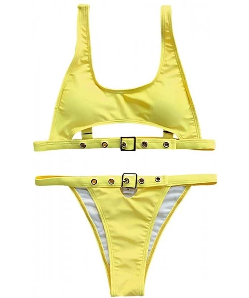 Sets Women Sexy Sequin Two Piece Bikini Set Swimwear Bathing Suits Tube Top - Yellow - CU196SUSQDR