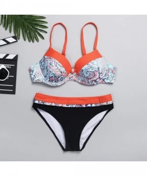 Sets Women's Swimwear Sexy Bikini Set Sunflower Print Tankini Brazilian Swimsuit Two Piece Beachwear Swimwear B8 orange - CB1...