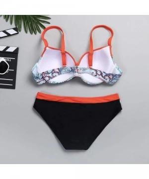 Sets Women's Swimwear Sexy Bikini Set Sunflower Print Tankini Brazilian Swimsuit Two Piece Beachwear Swimwear B8 orange - CB1...