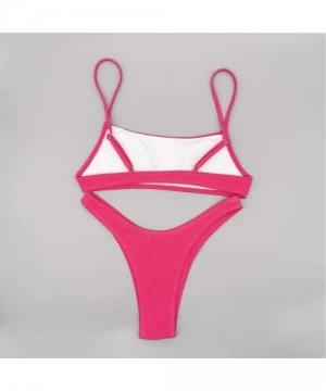 Sets Women's Sexy Push Up Padded Ribbed Cheeky High Cut Bikini Swimsuits - 894 Rose Red - CF194GN83KK