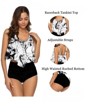 Sets High Waisted Swimsuit Ruffled Floral Two Piece Bathing Suit - Black/White - C918UL0EXCW