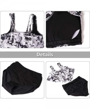 Sets High Waisted Swimsuit Ruffled Floral Two Piece Bathing Suit - Black/White - C918UL0EXCW