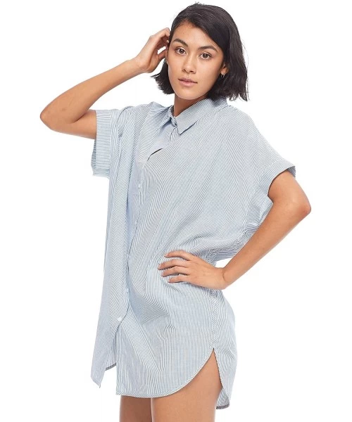 Cover-Ups Women's Shandy Loose Shirt Cover-Up Dress - Prussian - C418Z05K47T