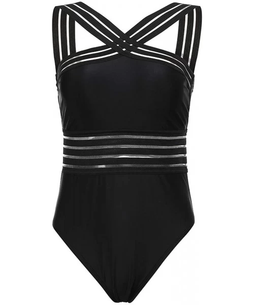 One-Pieces Women's One Piece Swimsuit Fashion Bathing Suit Tummy Control Monokini Swimwear - Black10 - CC18RKCG6N7