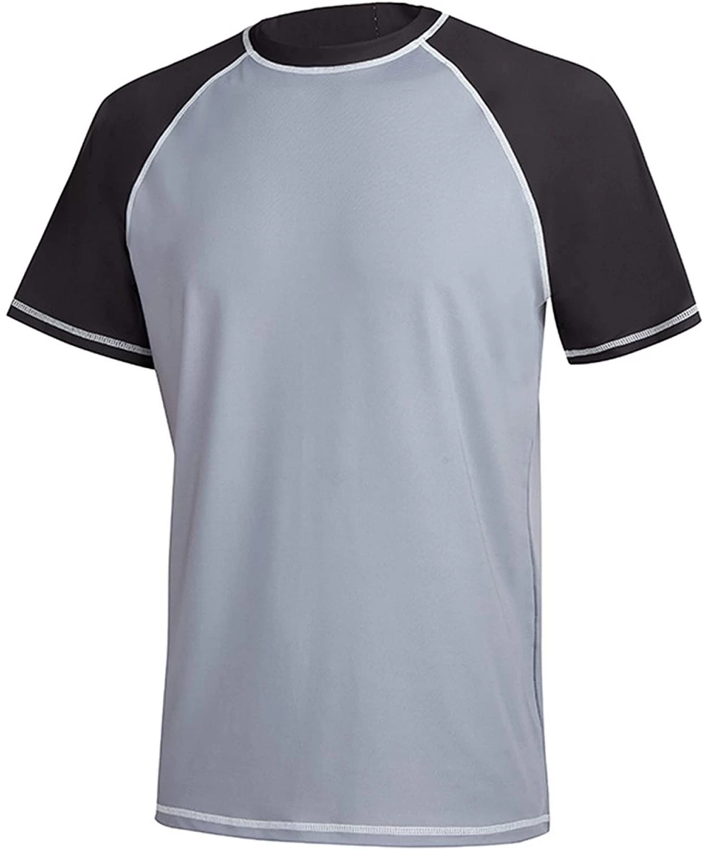 Rash Guards Men's UPF 50+ Swim Shirt Short Sleeve Sun Protective Rashguard Swim - Gray - CA19CY4XTDQ