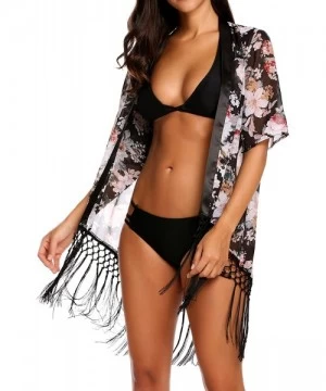 Cover-Ups Women's Summer Classic Striped Printed Beachwear Bikini Swimwear Cover Up - B-black - CL182I378I7